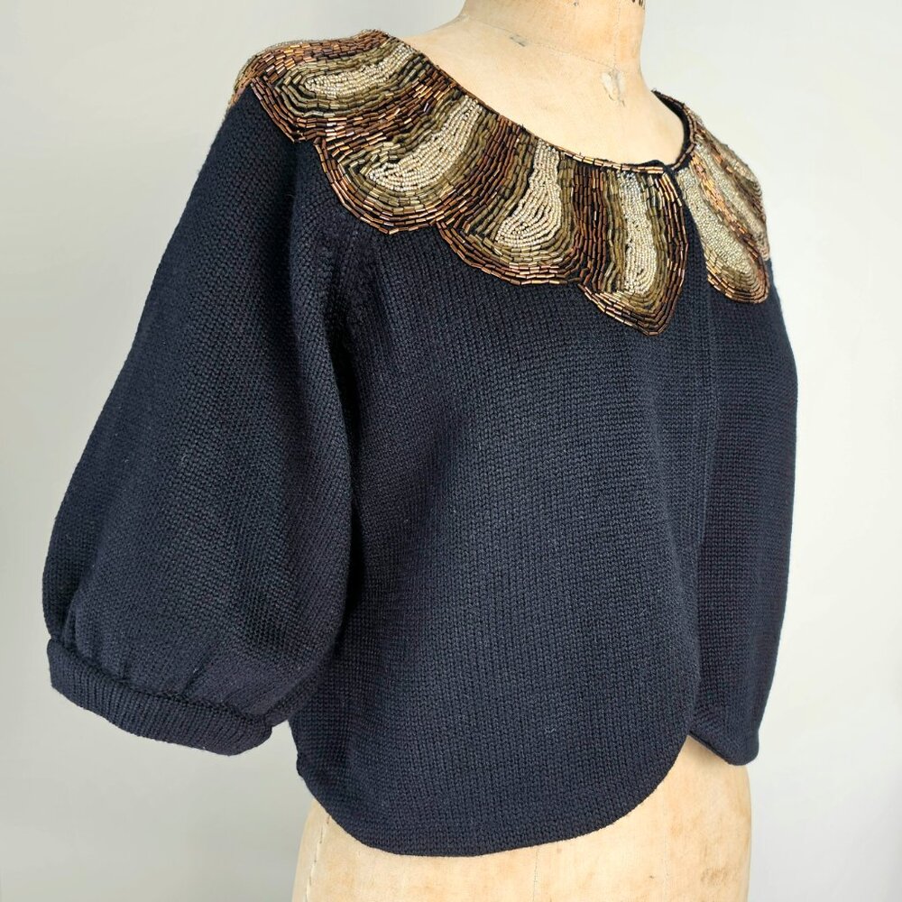 Tibi Beaded Statement Collar Cropped Cardigan Swe… - image 3